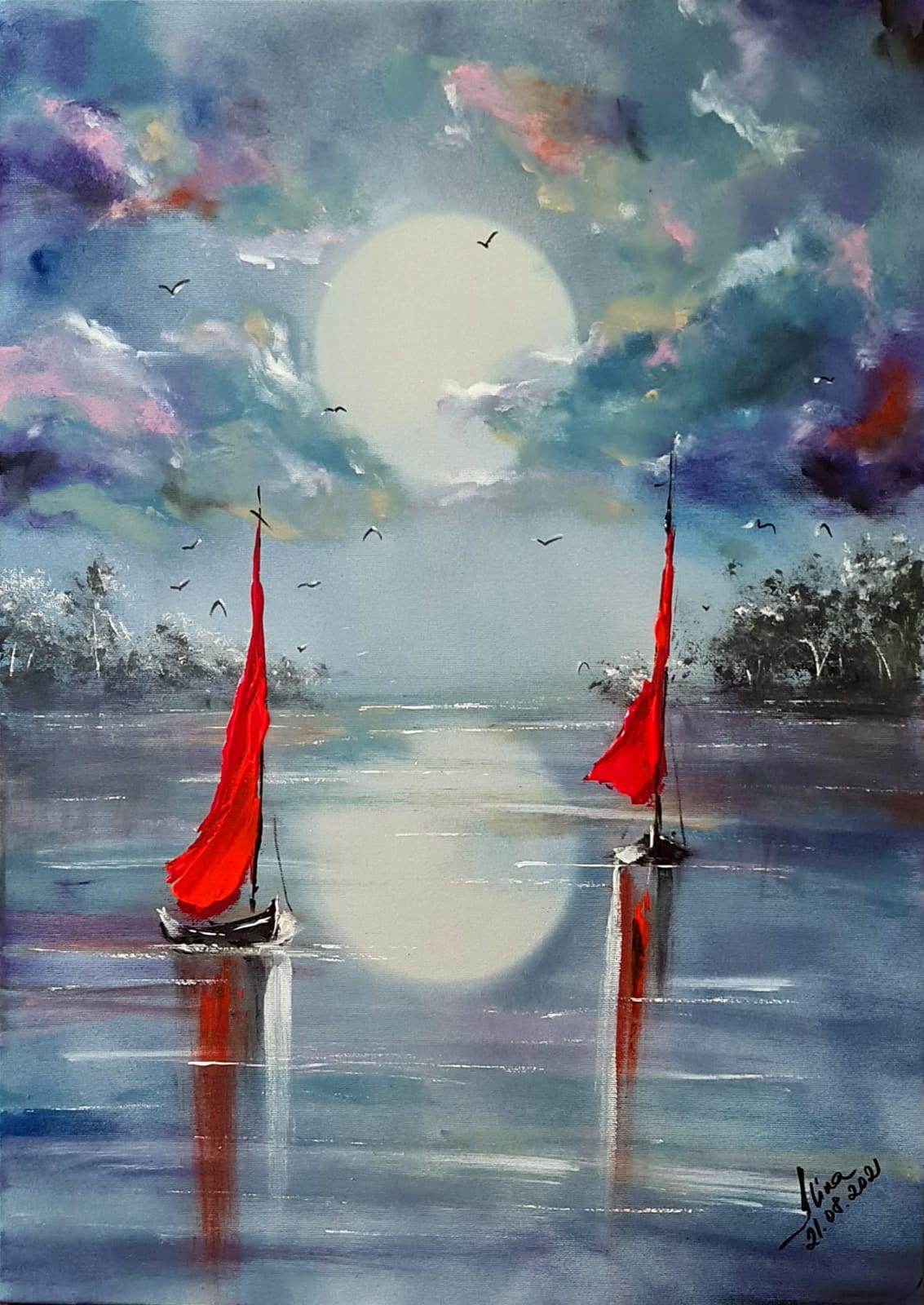 ArteDiAlina.com painting: love story under the full moon